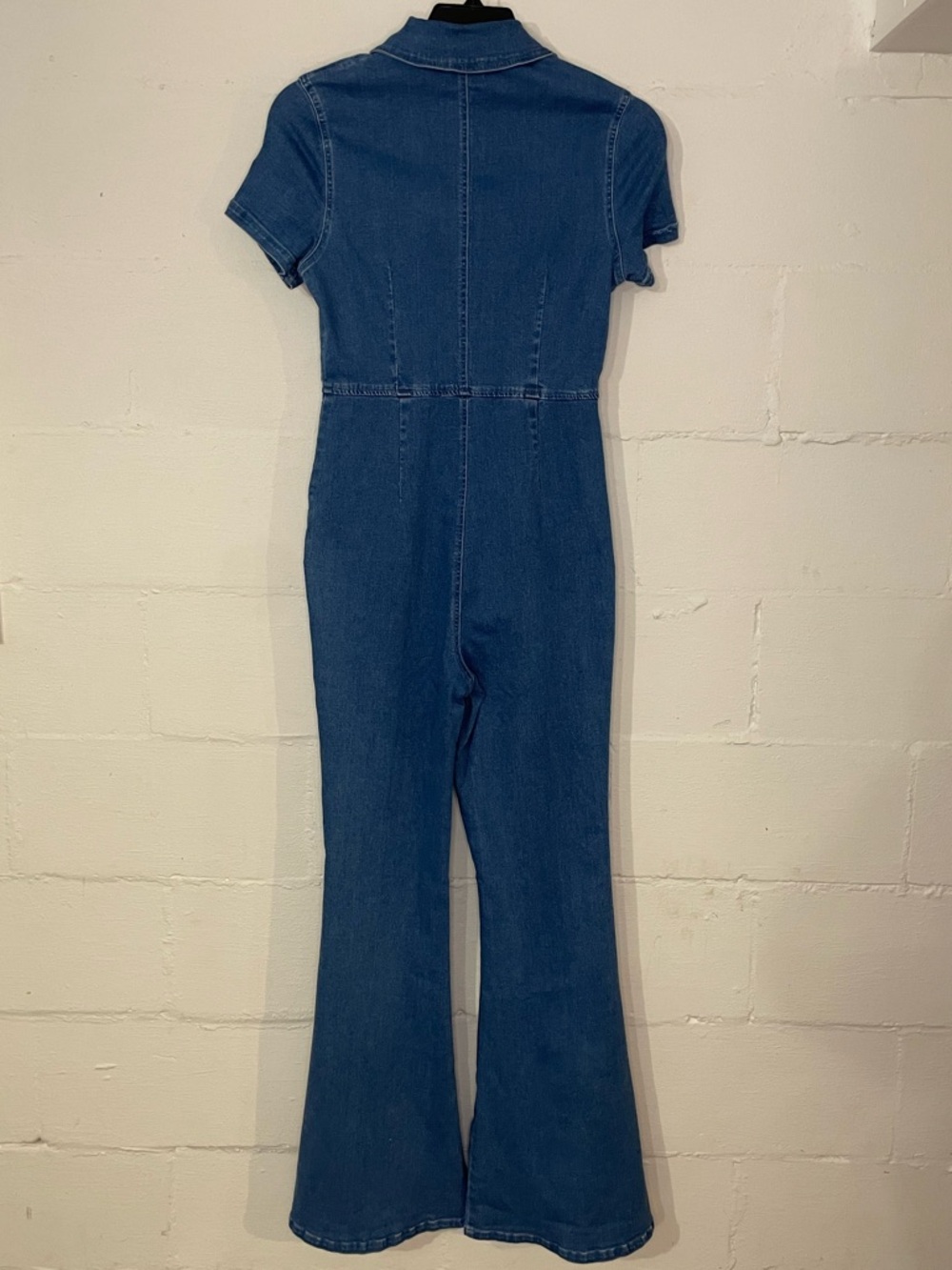 Windsor Blue Short Sleeve Denim Jumpsuit with Flared Legs - Picture 2 of 3